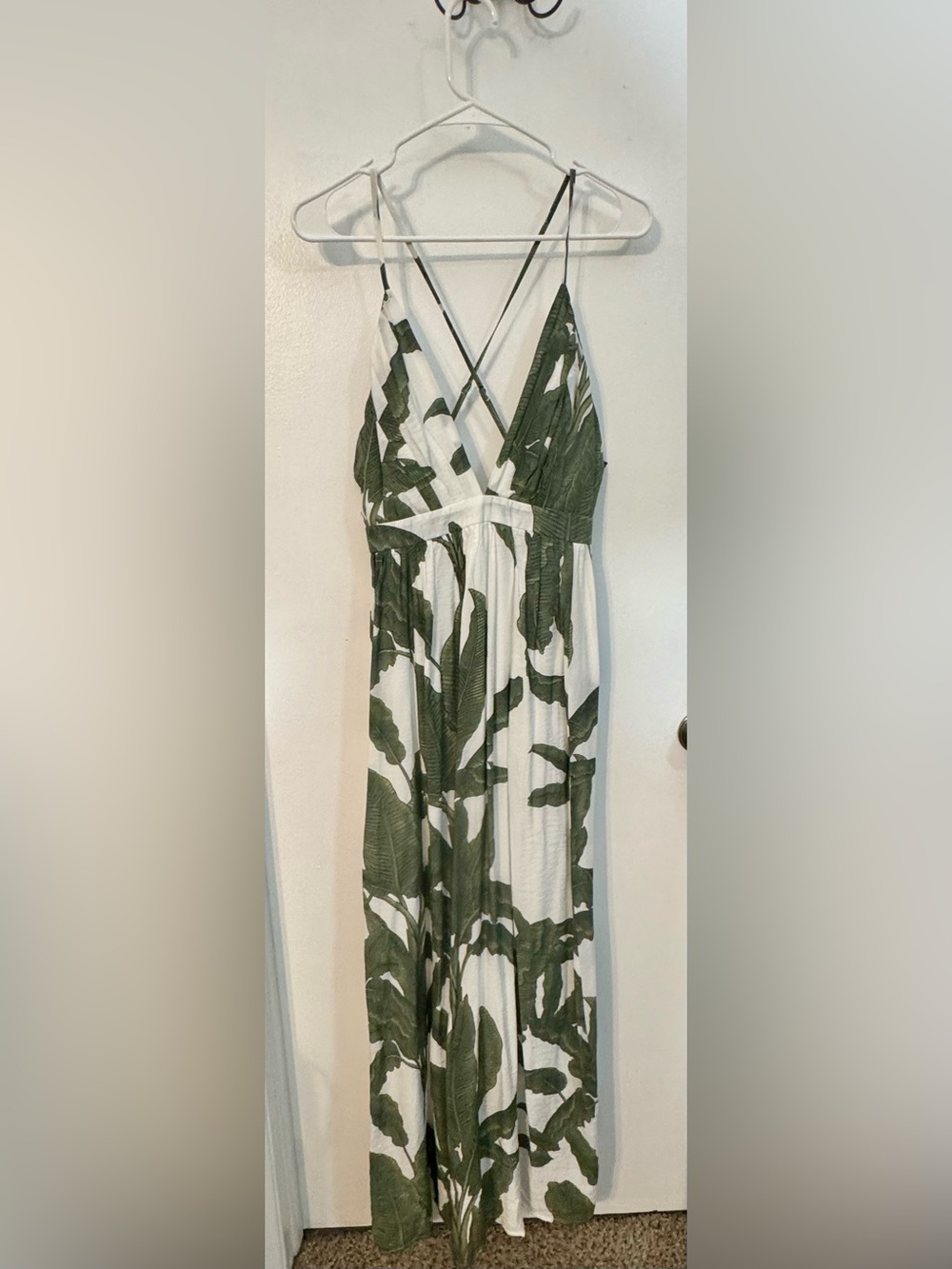 Baltic Born White Maxi Dress with Green Leaf Print